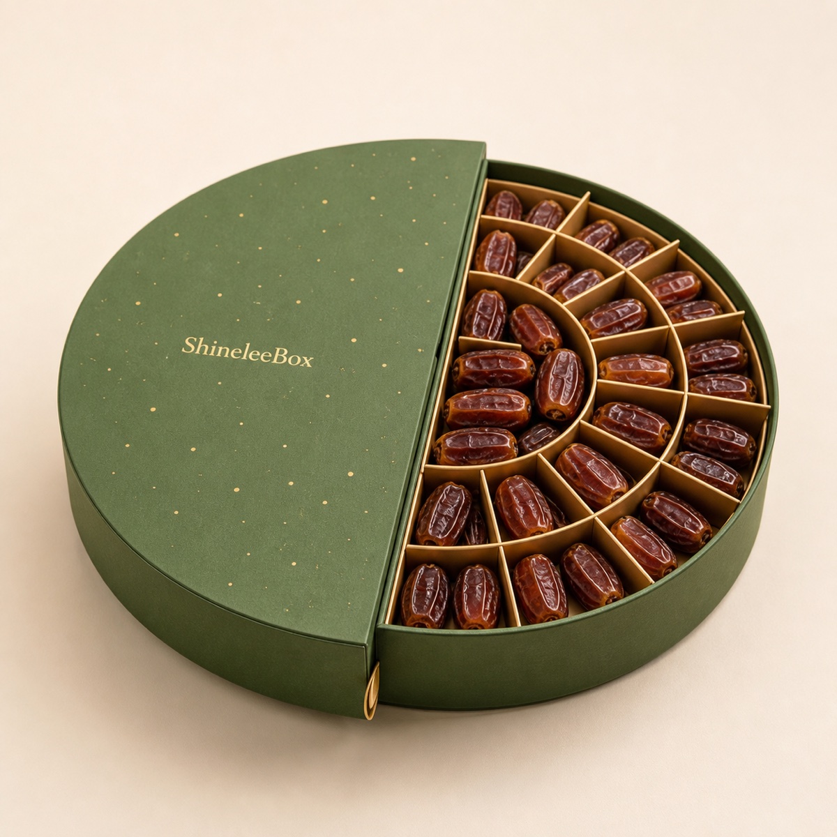 Custom Half-Moon Round Date Gift Box with Radial Compartments by ShineleeBox