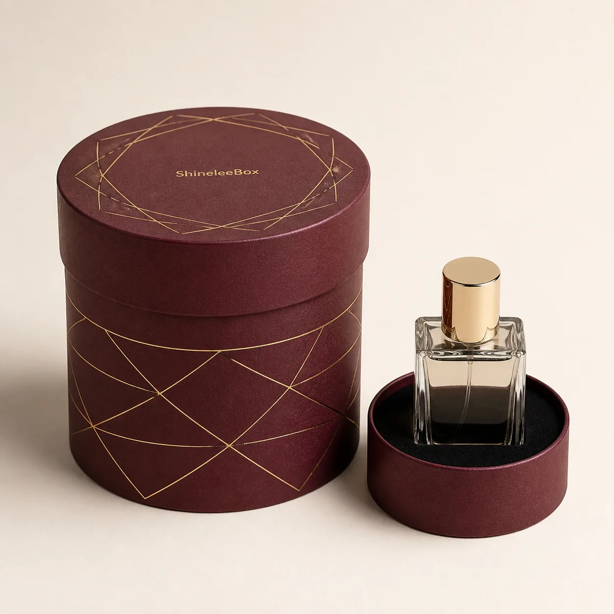Custom Round Perfume Gift Box with Shoulder-Neck Lid by ShineleeBox