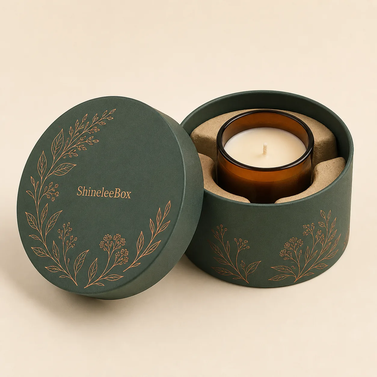Custom Round Candle Gift Box with Molded Pulp Insert by ShineleeBox