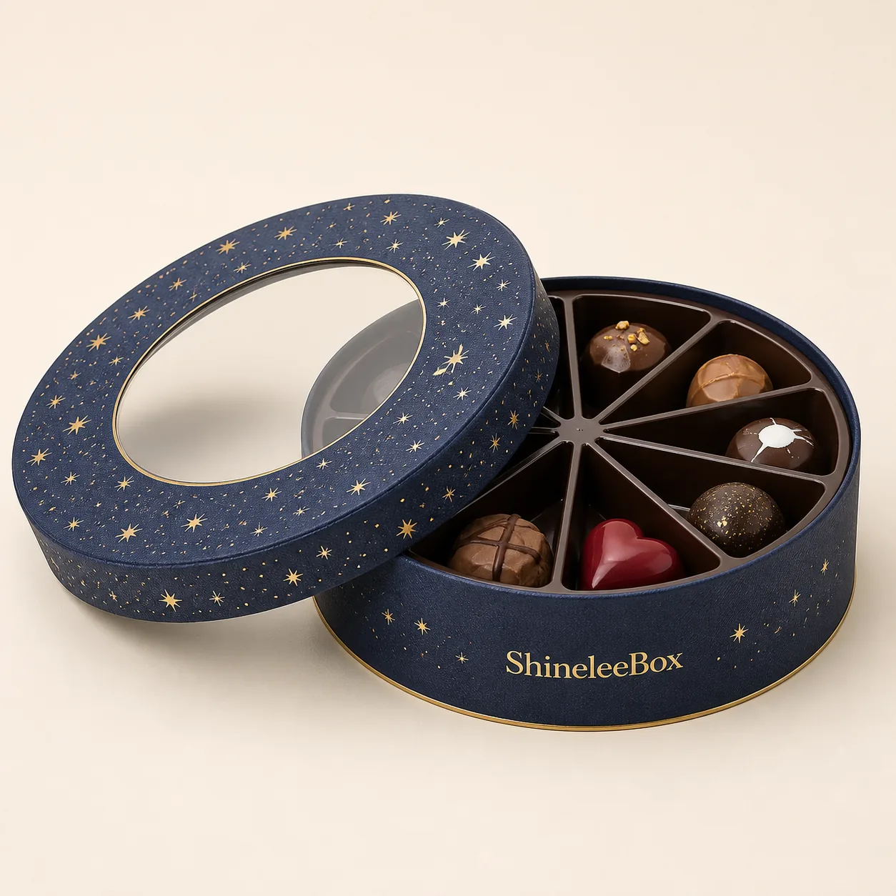 Custom Round Chocolate Box with Clear Window by ShineleeBox