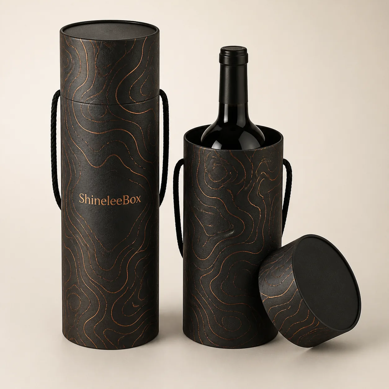 Custom Round Wine Bottle Tube with Rope Handle by ShineleeBox