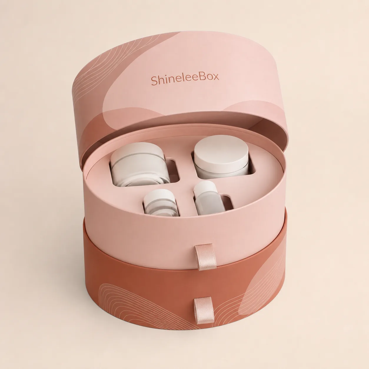 Two-Tier Round Cosmetic Gift Box with Pull Tabs