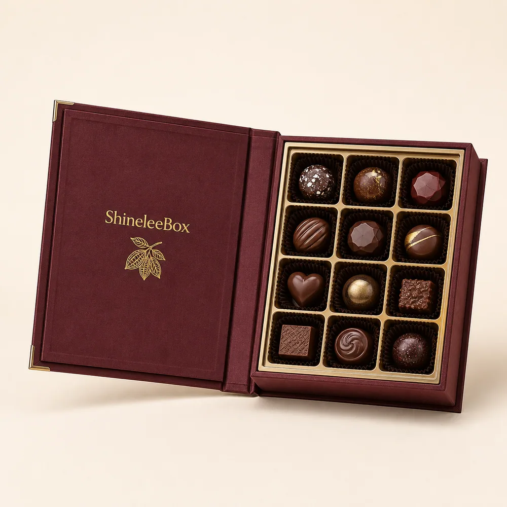 Custom Book-Style Chocolate Gift Box with 12-Cavity Tray by ShineleeBox
