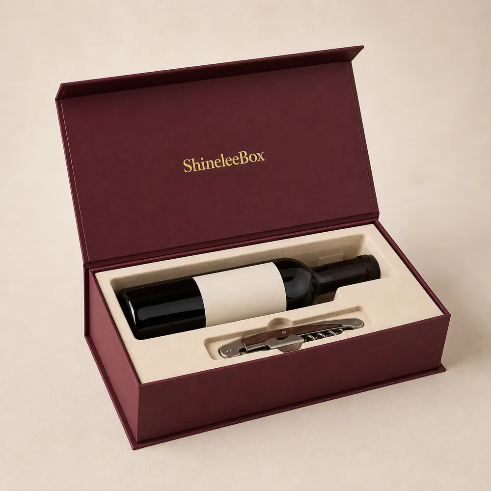 Custom Book-Style Wine Bottle Gift Box with Corkscrew by ShineleeBox