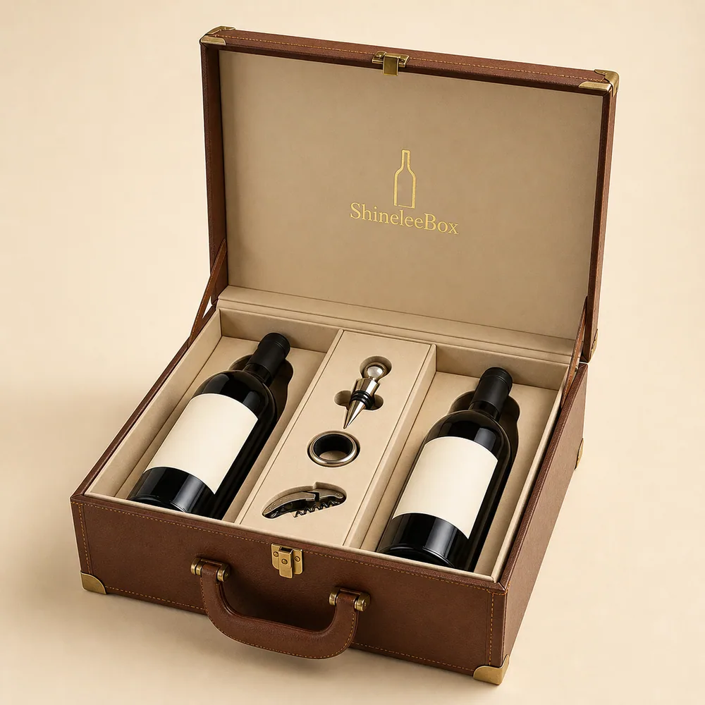 Double Wine Bottle Suitcase Gift Box with Accessories by ShineleeBox
