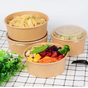 Disposable Kraft Paper Salad Bowl with Lid-2